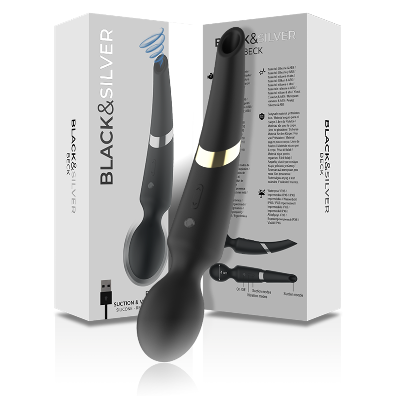 Black&Silver Beck 2-in-1 Saugnapf-Massagestab Silikon