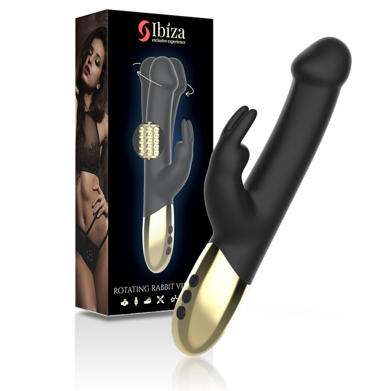 Ibiza Rotierender Rabbit-Vibrator Silikon Schwarz-Gold