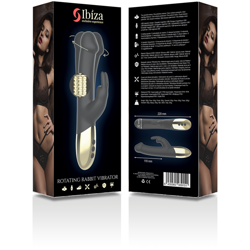 Ibiza Rotierender Rabbit-Vibrator Silikon Schwarz-Gold