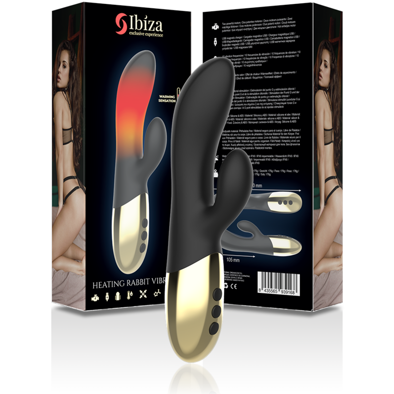 Ibiza Heating Rabbit-Vibrator mit Wärmefunktion Schwarz-Gold