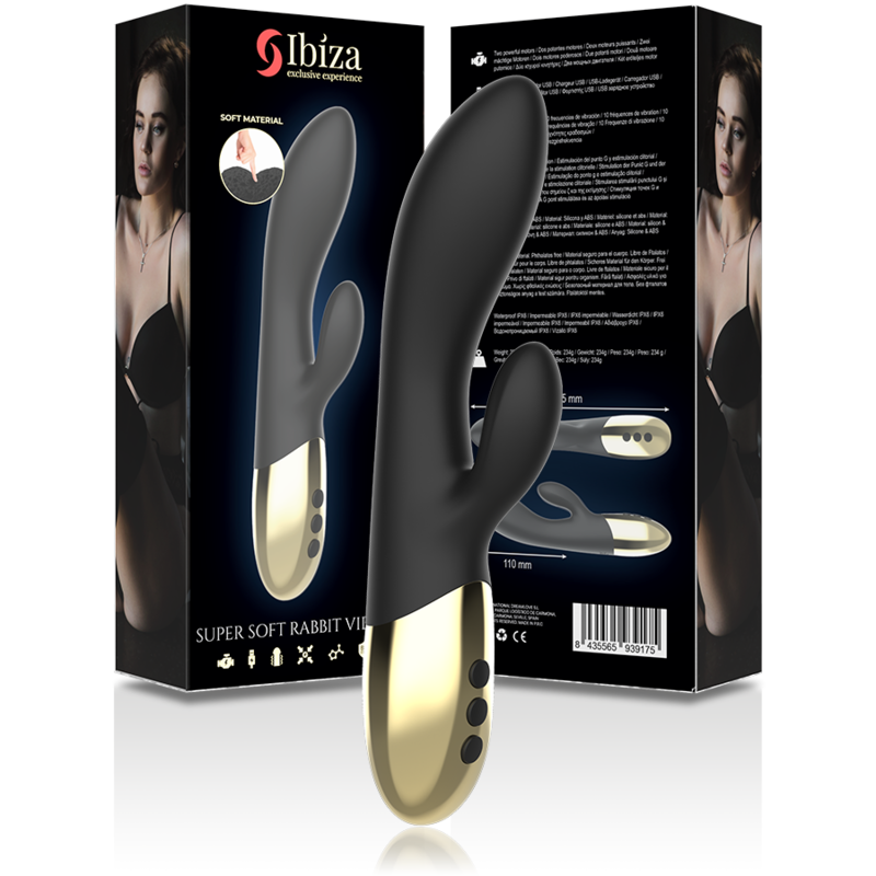 Ibiza Supersoft Rabbit-Vibrator Silikon Schwarz-Gold