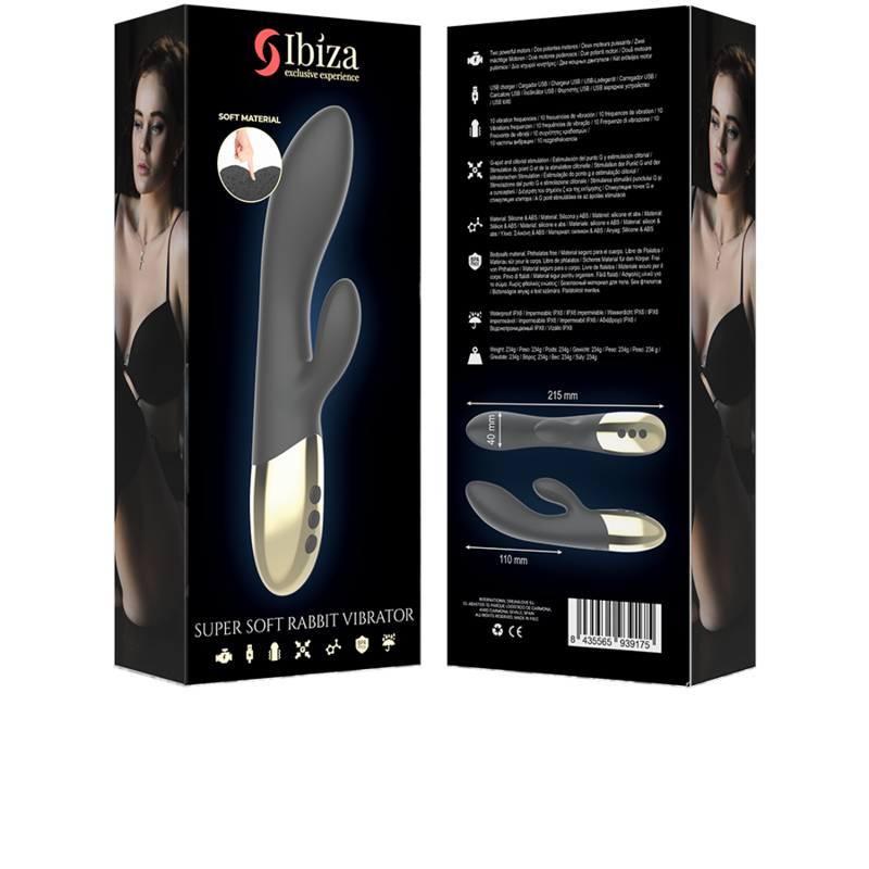 Ibiza Supersoft Rabbit-Vibrator Silikon Schwarz-Gold