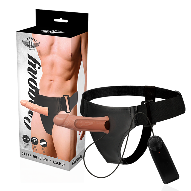 Harness Attraction Gregory Hollow Strap-on mit Vibrator – 16,5 cm