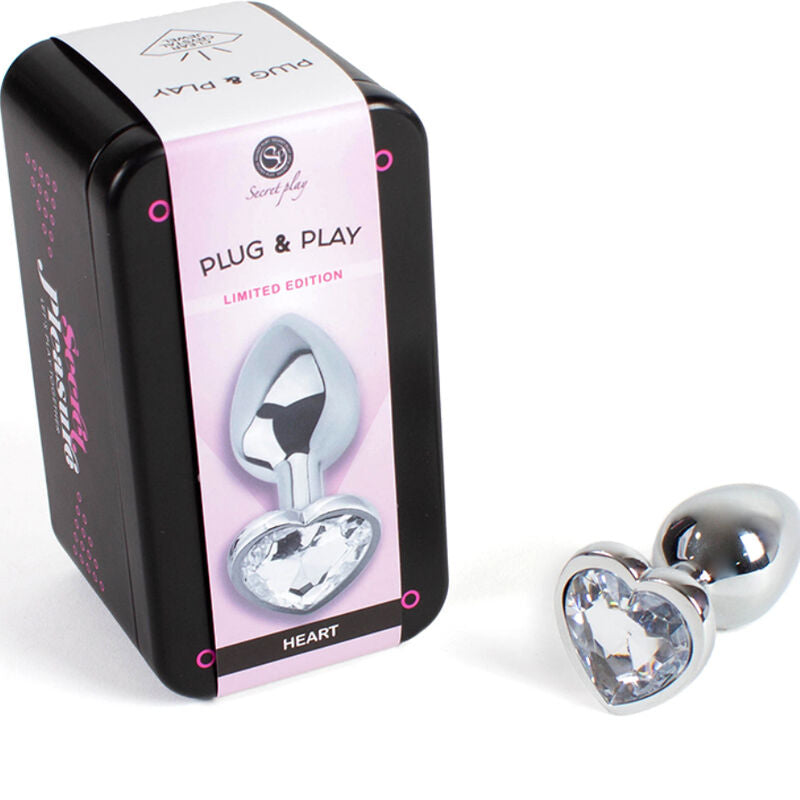 SecretPlay Metall-Analplug Klarer Kristall Herz – Größe S, 7 cm