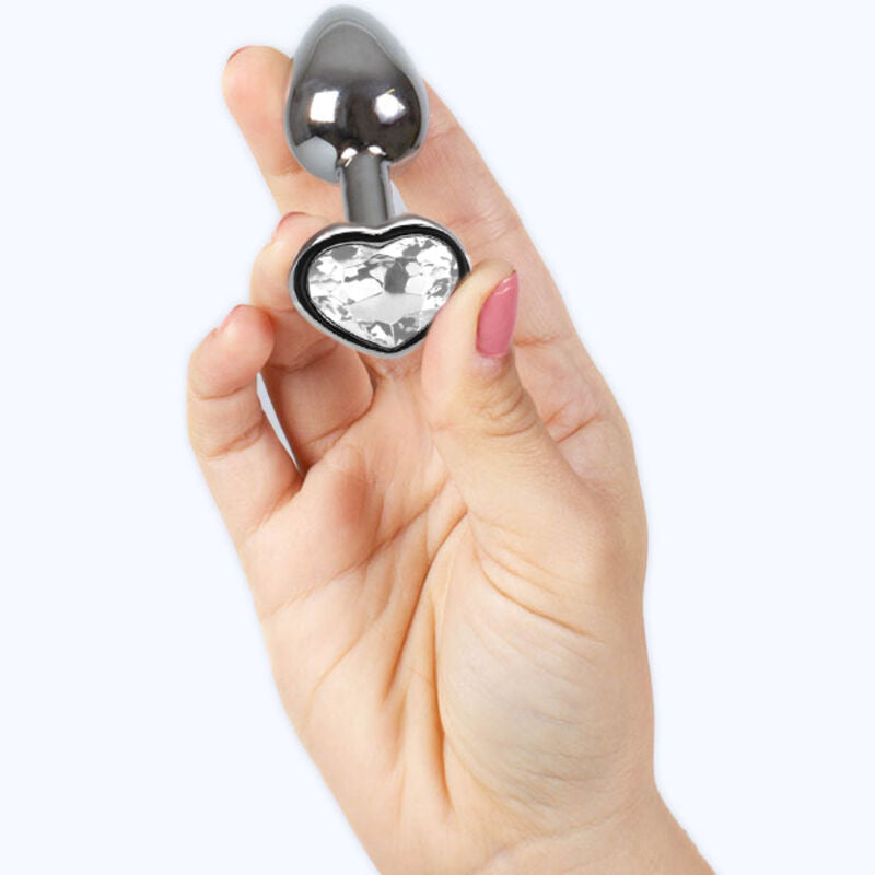 SecretPlay Metall-Analplug Klarer Kristall Herz – Größe S, 7 cm