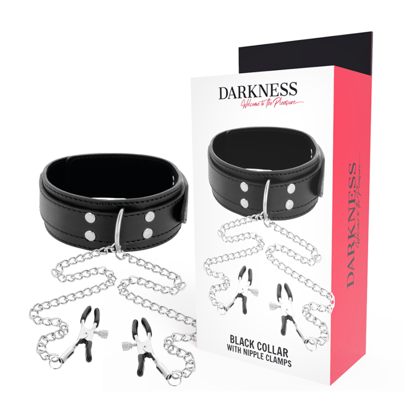 Darkness Bondage Halsband Mit Nippelklammern Schwarz