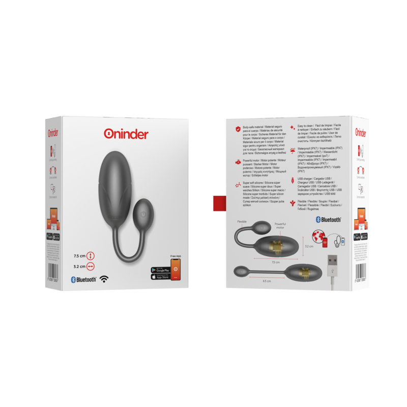 Oninder Tokyo Vibrations-Ei 7,5x3,2 cm + App – Schwarz