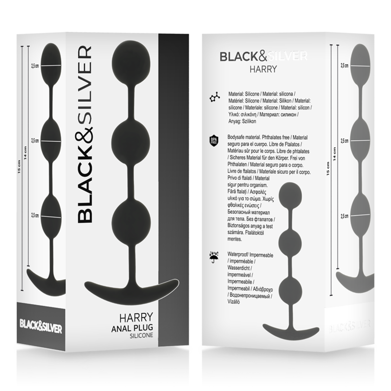Black&Silver Harry Anal-Perlenrosenkranz 3 Kugeln 14 cm
