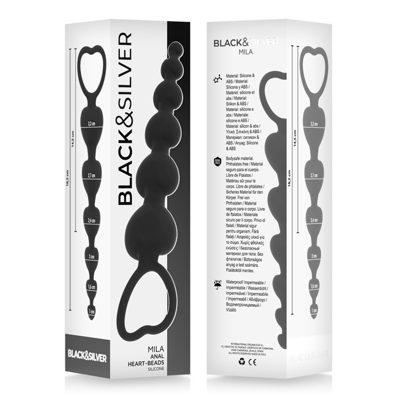 Black&Silver Mila Anal-Herzkugelkette 18 cm Silikon