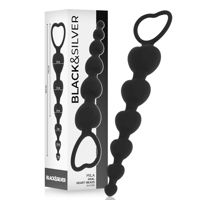 Black&Silver Mila Anal-Herzkugelkette 18 cm Silikon