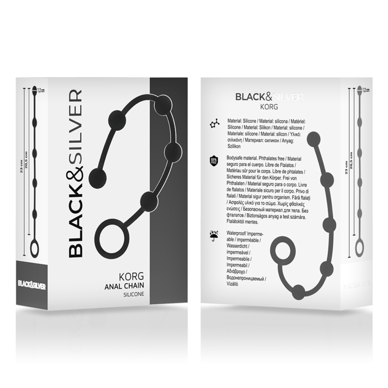 Black&Silver Korg Anal-Perlenrosenkranz Silikon 21 cm