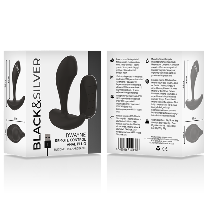 Black&Silver Dwayne Vibrierender Unisex-Analplug + Fernbedienung