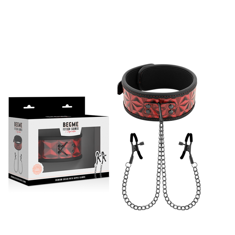 Begme Red Edition Halsband mit Nippelklemmen – Neopren, Kette