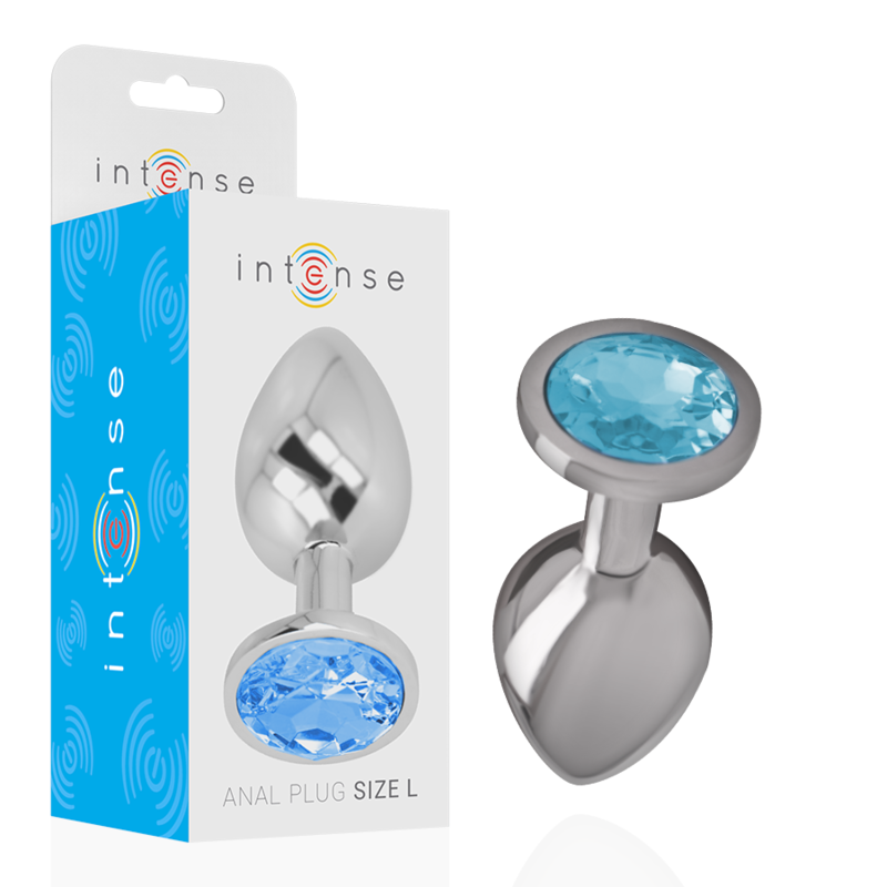 Intense Aluminium-Analplug mit blauem Kristall – Größe L