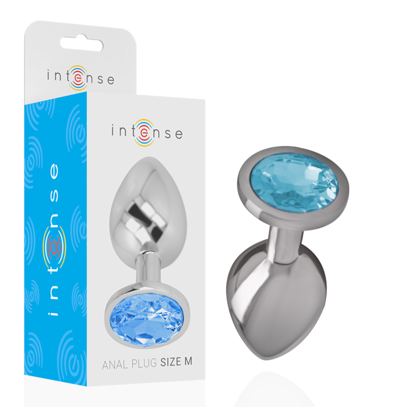 Intense Aluminium-Analplug mit blauem Glas – Größe M