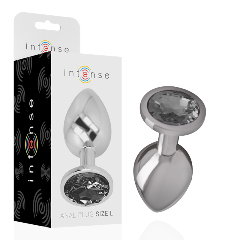 Intense Aluminium-Analplug mit schwarzem Glas – Größe L