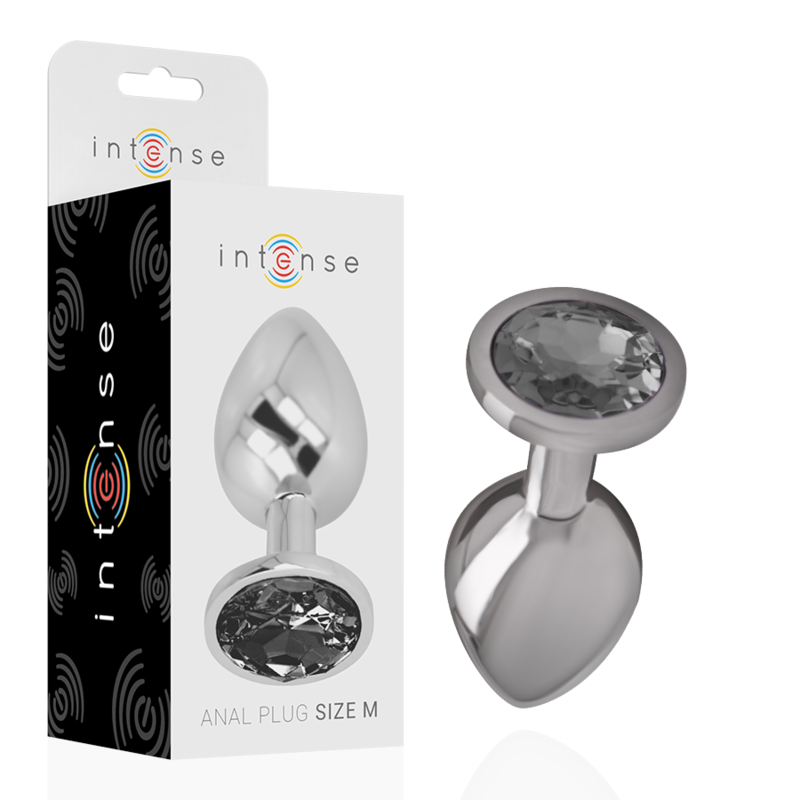 Intense Aluminium-Analplug mit schwarzem Glas – Größe M