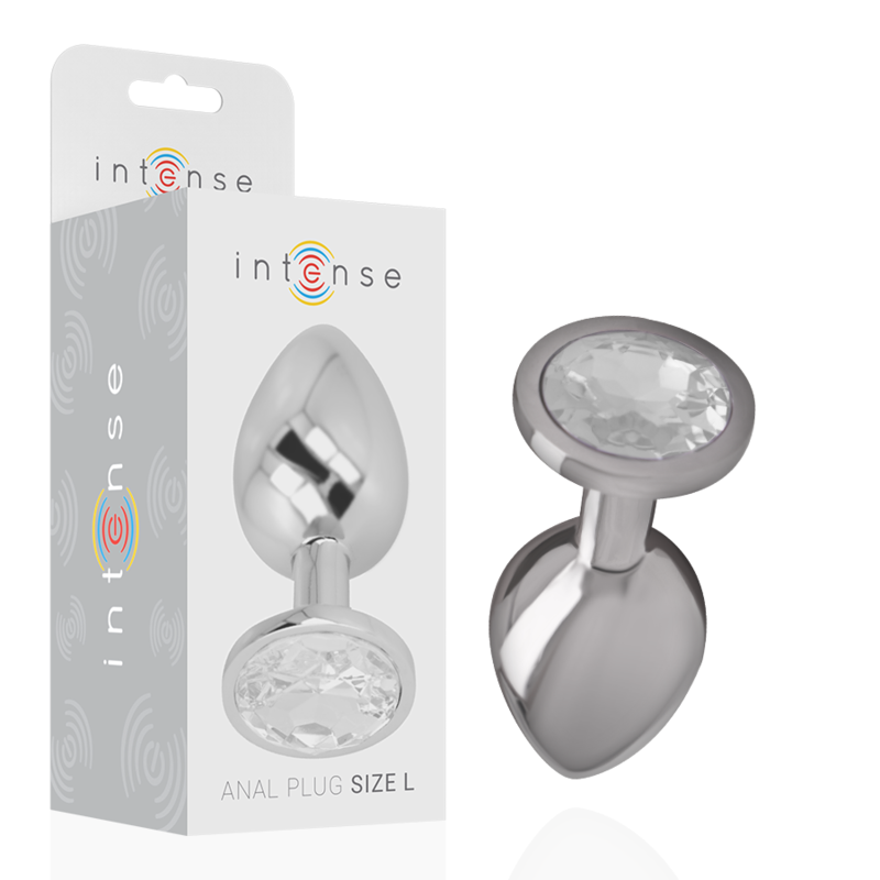 Intense Aluminium-Analplug mit silbernem Kristall – Größe L
