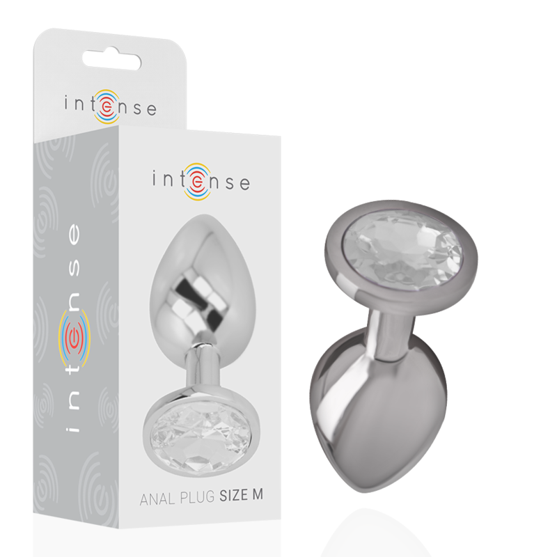 Intense Aluminium-Analplug mit silbernem Kristall – Größe M
