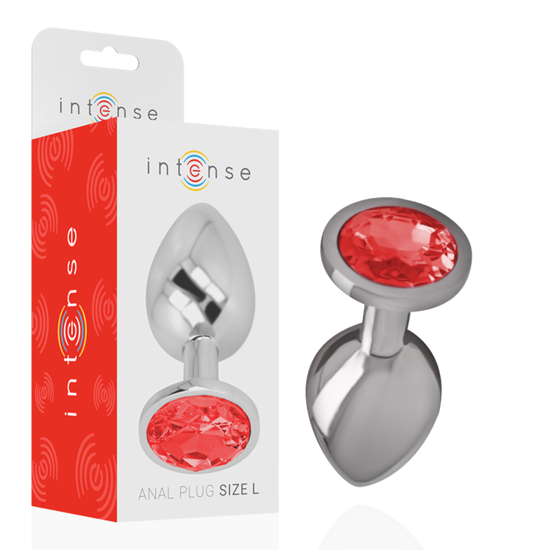 Intense Aluminium-Analplug mit rotem Kristall – Größe L