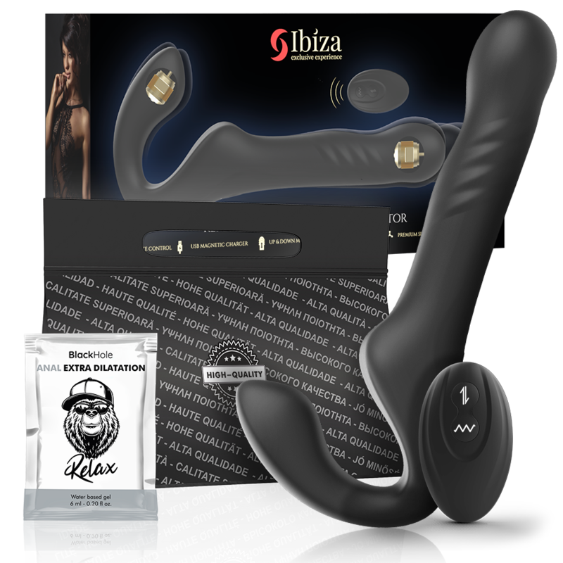 Ibiza Trägerloses Up & Down Vibrations-Harnessband Schwarz-Gold