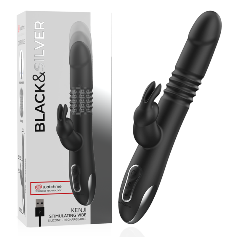 Black&Silver Kenji Rabbit-Vibrator Auf/Ab + WatchMe-Fernbedienung