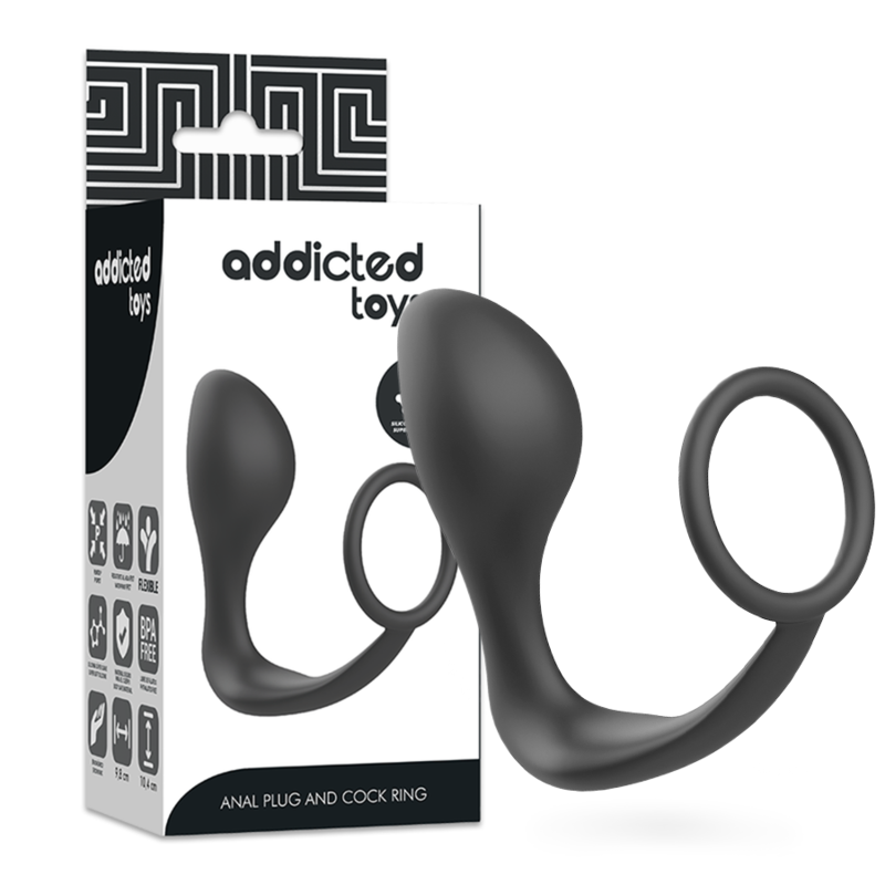Addicted Toys Anal-Plug mit Silikon-Penisring – schwarz