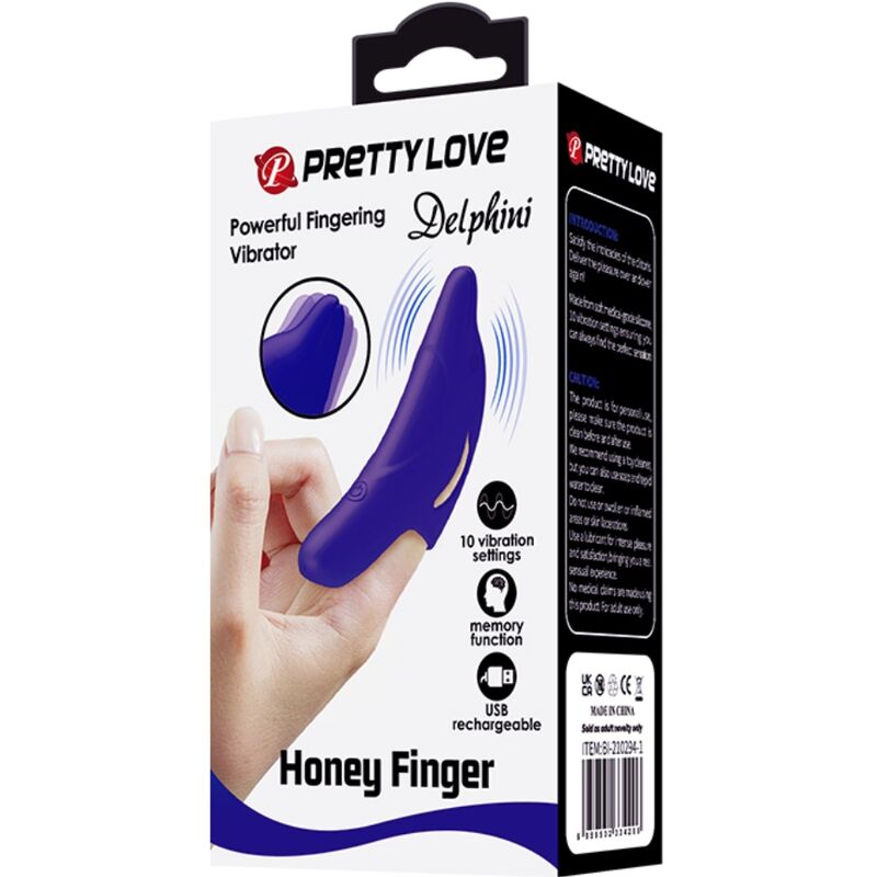 Pretty Love Delphini Delphin-Fingervibrator 10 Modi – Dunkelblau