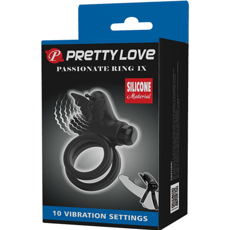 Pretty Love Doppel-Vibrationsring mit Stimulator – Schwarz