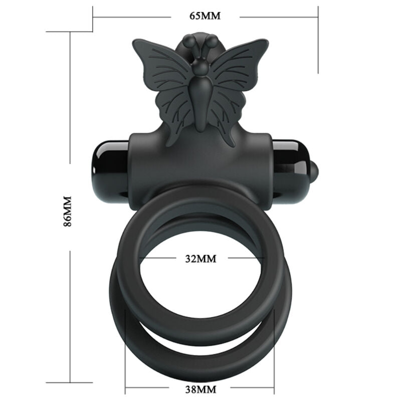 Pretty Love Doppel-Vibrationsring mit Stimulator – Schwarz