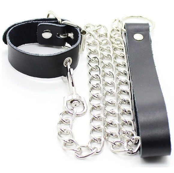 Ohmama Fetish Penis-Halsband aus Leder mit Metallkette