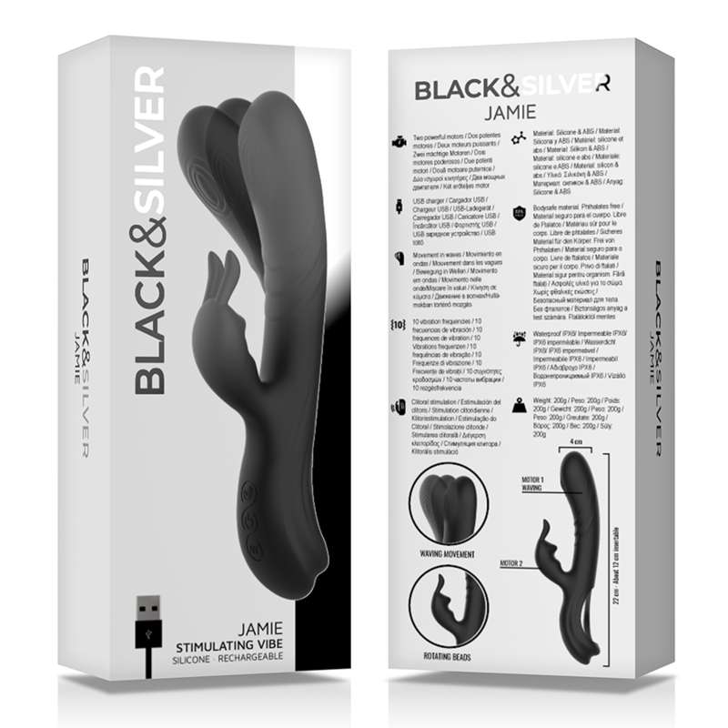 Black&silver – Jamie Wiederaufladbarer Silikon-Kaninchenstimulator…