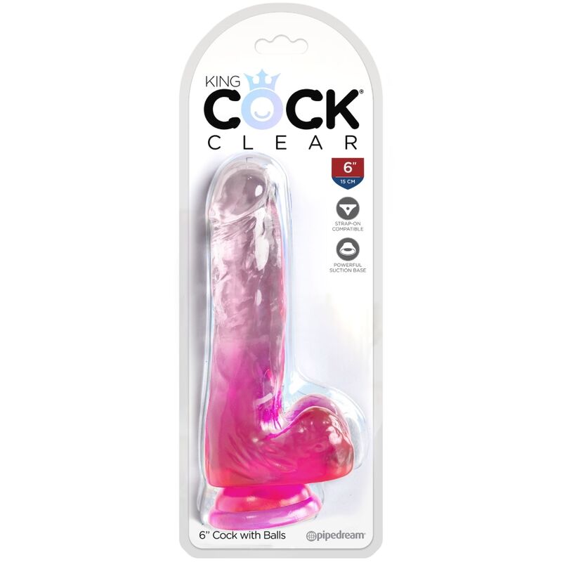 King Cock – Clear Realistischer Penis mit Kugeln 13.5 cm Rosa