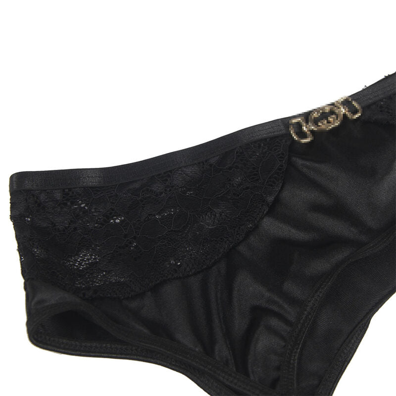 SUBBLIME - 3-TEILIGES SET BH + STRING + STRUMPFBAND AUS SPITZE SCHWARZ L/XL