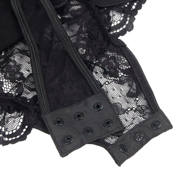 SUBBLIME - TEDDY MIT STRUMPFBAND MIT SPITZENDETAIL UND STREIFEN SCHWARZ L/XL