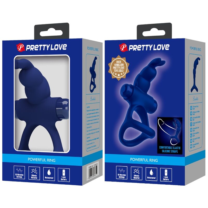 Pretty Love – Luchito Doppelvibrierender Ring Kaninchen Blau