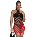 SUBBLIME - 952242 ROTER UND SCHWARZER KLEID AUS ELASTISCHEM NETZ MIT ABGESCHNITTENEM DEGRAD EINE GRÖSSE