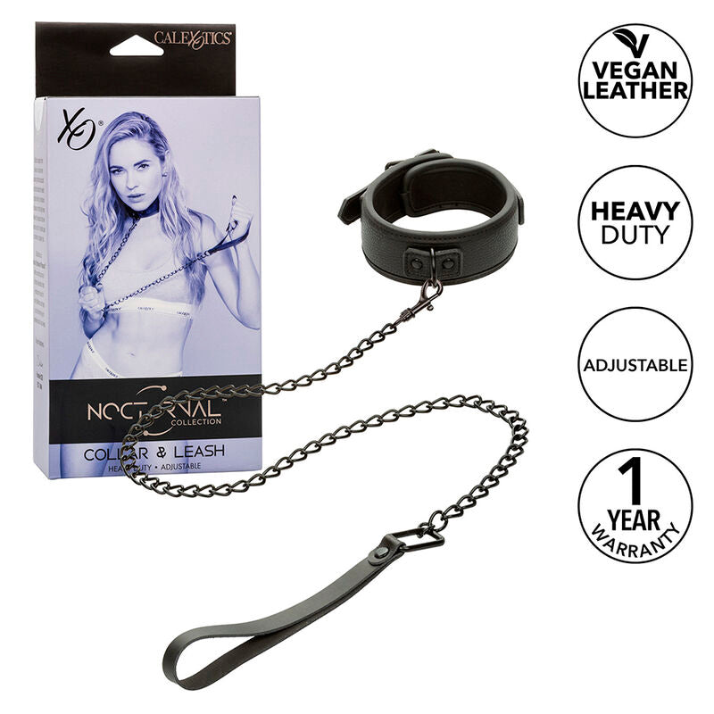 Calexotics – Nocturnal Halsband & Leine Leder Verstellbar Schwarz