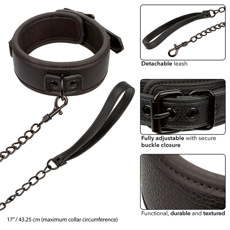Calexotics – Nocturnal Halsband & Leine Leder Verstellbar Schwarz