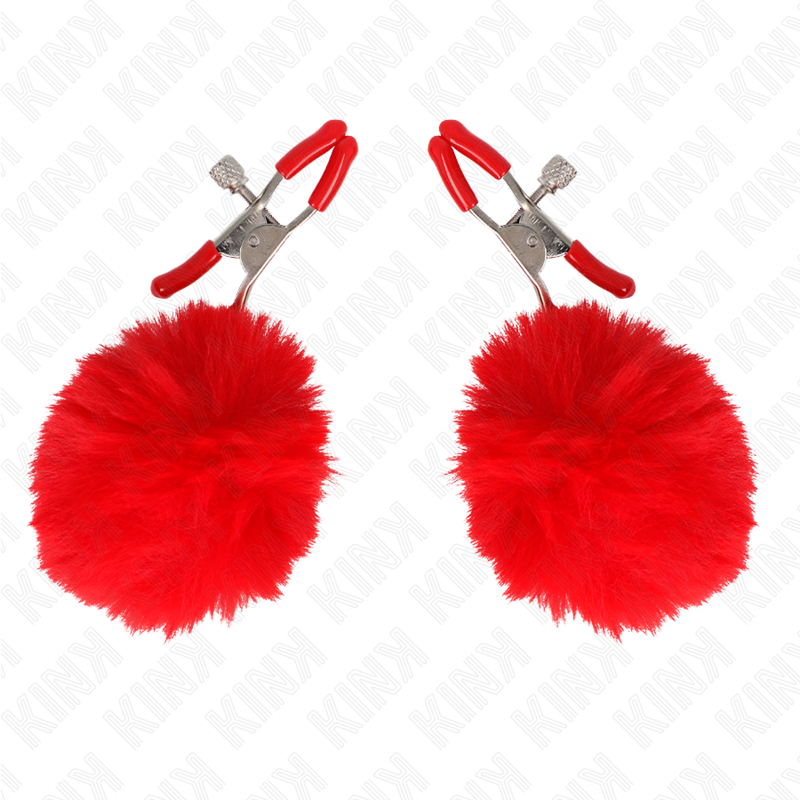 Kink – Kunstfellball-Nippelklammer Rot 6 Cm