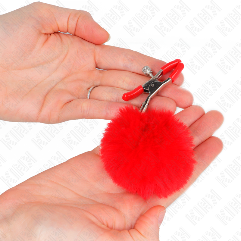 Kink – Kunstfellball-Nippelklammer Rot 6 Cm