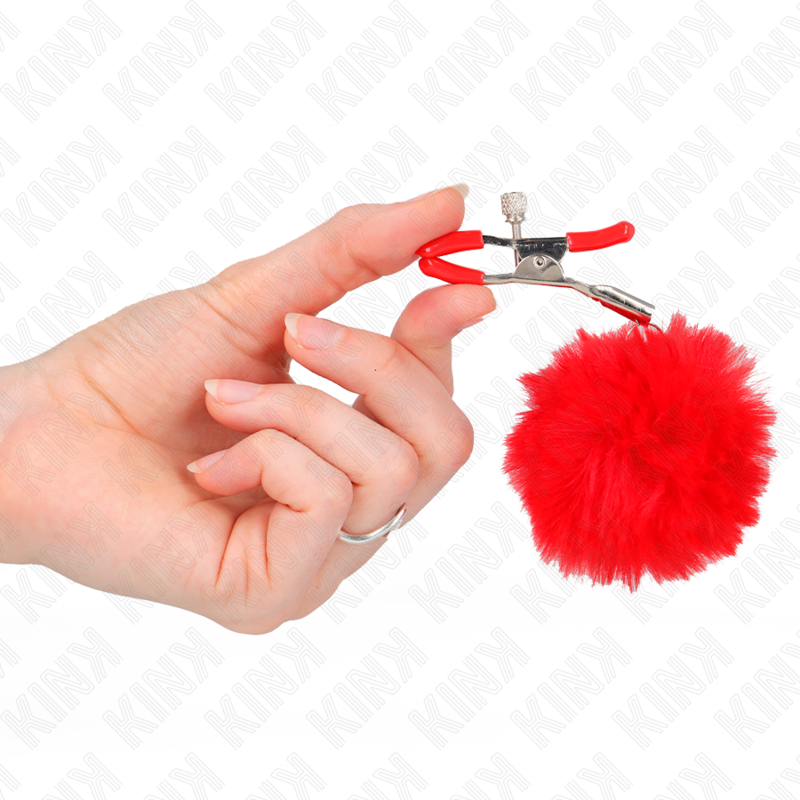Kink – Kunstfellball-Nippelklammer Rot 6 Cm
