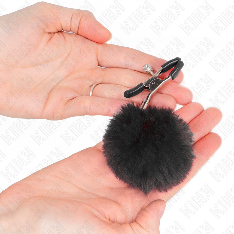 Kink – Kunstfellball-Nippelklammer Schwarz 6 Cm