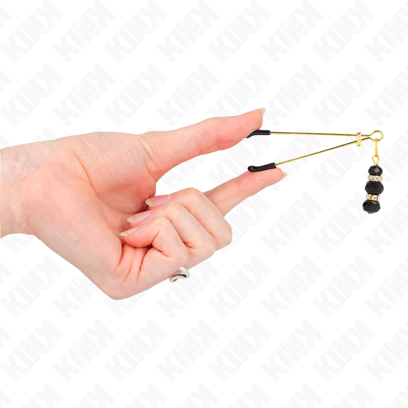 Kink – Goldene Dünne Nippelklemmen mit 3 Schwarzen Glasperlen 7 Cm