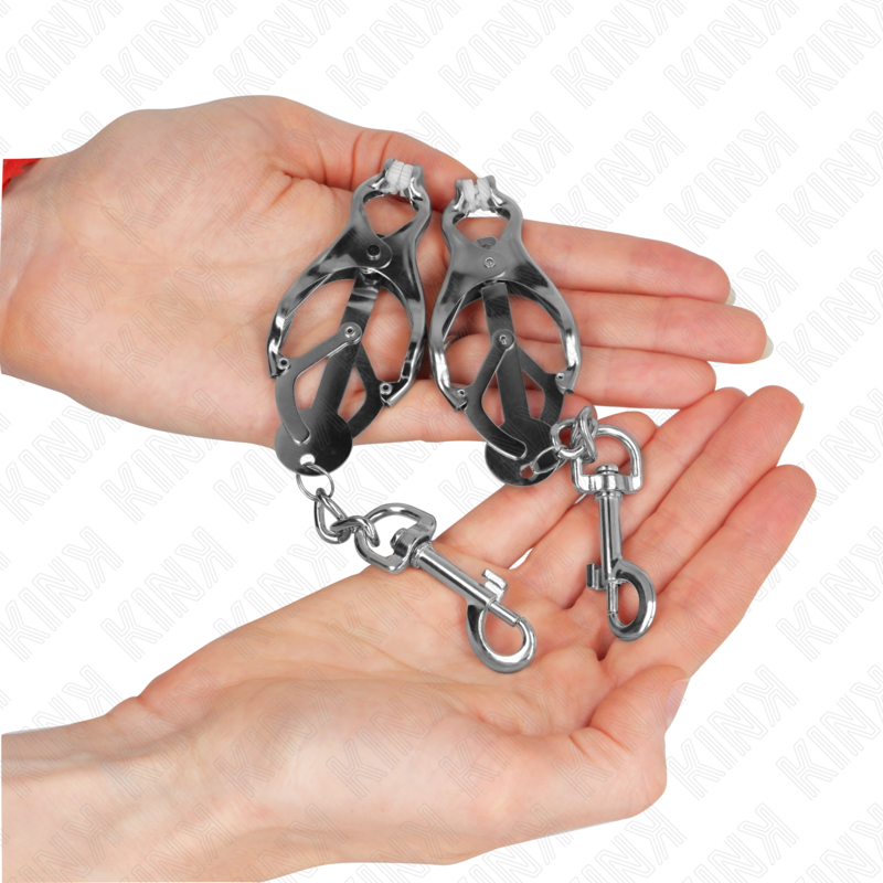 Kink – Japanische Kleeblatt-Nippelklammern mit Haken Silber
