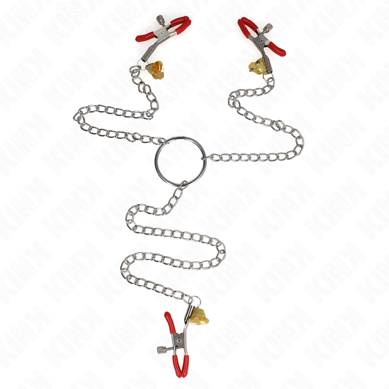 Kink – Bell 3-Fach Nippel- und Klitorisklemmen Rot mit Kette 30 Cm