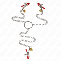 Kink – Bell 3-Fach Nippel- und Klitorisklemmen Rot mit Kette 30 Cm