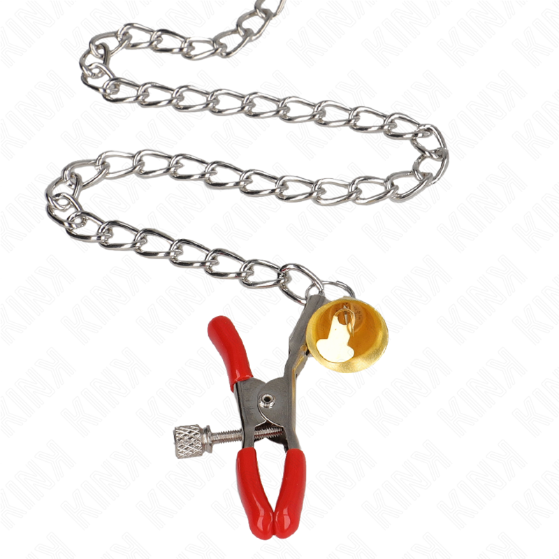 Kink – Bell 3-Fach Nippel- und Klitorisklemmen Rot mit Kette 30 Cm