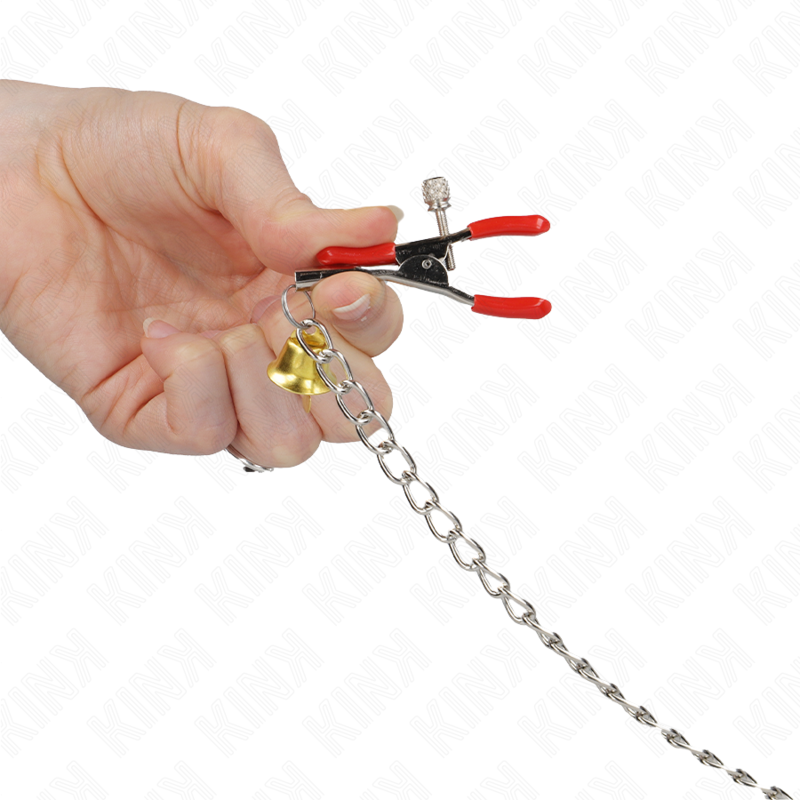 Kink – Bell 3-Fach Nippel- und Klitorisklemmen Rot mit Kette 30 Cm