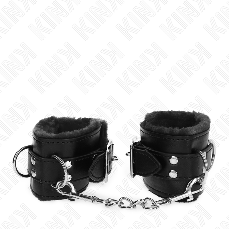 Kink – Pelzgefütterte Handgelenkfesseln Schwarz mit Schwarzem Gürte...